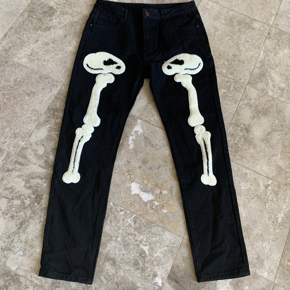 Skull Crazy Denim Jeans Black Men's Size 32 Cotton Blend Pockets